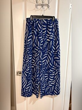 Wide Leg Palazzo Pants - Blue Leaf Print